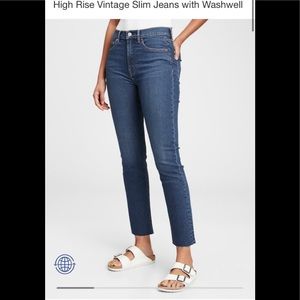 Gap High rise vintage slim jeans, size 28 Tall. dark indigo